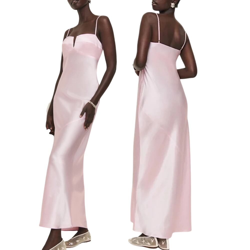 Reformation NWT Brie Silk Maxi Dress Pastel Minimalist Cherry Blossom Pink SZ 10
